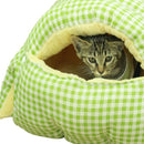 Cat house - Cat basket - Plush and warm - Removable and washable - Closed cat bed for winter - Suitable for indoor and outdoor use in winter, camping, traveling, in the bedroom, living room and apartment - Green and white checkered