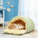 Cat house - Cat basket - Plush and warm - Removable and washable - Closed cat bed for winter - Suitable for indoor and outdoor use in winter, camping, traveling, in the bedroom, living room and apartment - Green and white checkered