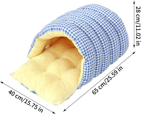 Cat House - Cat Basket - Plush and Warm - Removable and Washable - Closed Cat Bed for Winter - Suitable for Indoor and Outdoor Use in Winter, Camping, Travel, Bedroom, Living Room and Apartment - Blue and White Checkered Pattern