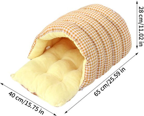 Cat House - Cat Basket - Plush and Warm - Removable and Washable - Closed Cat Bed for Winter - Suitable for Indoor and Outdoor Use in Winter, Camping, Travel, Bedroom, Living Room - Orange and White Checkered Pattern