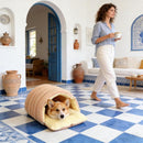 Cat House - Cat Basket - Plush and Warm - Removable and Washable - Closed Cat Bed for Winter - Suitable for Indoor and Outdoor Use in Winter, Camping, Travel, Bedroom, Living Room - Orange and White Checkered Pattern