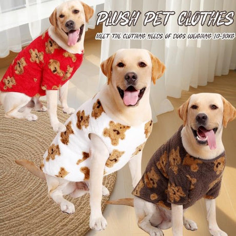 Dog Coat - Cute Bear Pattern - Plush Dog Vest - Winter Dog Coats - Dog Coat - Suitable for medium to large dogs weighing 20-25 kg - Coffee Brown
