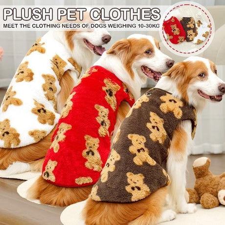 Dog Coat - Cute Bear Pattern - Plush Dog Vest - Winter Dog Coats - Dog Coat - Suitable for medium to large dogs weighing 20-25 kg - Red