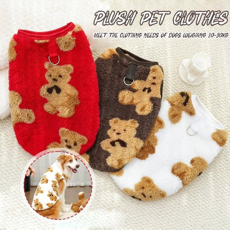 Dog Coat - Cute Bear Pattern - Plush Dog Vest - Winter Dog Coats - Dog Coat - Suitable for medium to large dogs weighing 20-25 kg - Red