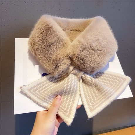 Women's Scarf - Women's Winter Scarf - Thick - Warm - Short Scarves - Plush Cross Scarves - Neck Scarves - Ultra Soft - 75x10 cm - Milk Tea Color