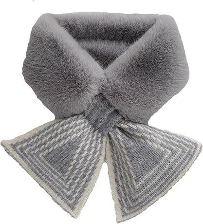 Women's Scarf - Women's Winter Scarf - Thick - Warm - Short Scarves - Plush Cross Scarves - Neck Scarves - Ultra Soft - 75x10 cm - Gray