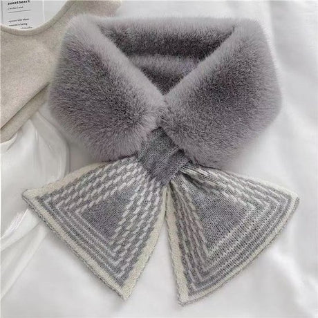 Women's Scarf - Women's Winter Scarf - Thick - Warm - Short Scarves - Plush Cross Scarves - Neck Scarves - Ultra Soft - 75x10 cm - Gray