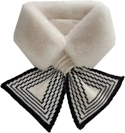 Women's Scarf - Women's Winter Scarf - Thick - Warm - Short Scarves - Plush Cross Scarves - Neck Scarves - Ultra Soft - 75x10 cm - White