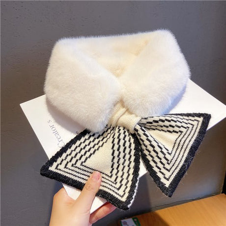 Women's Scarf - Women's Winter Scarf - Thick - Warm - Short Scarves - Plush Cross Scarves - Neck Scarves - Ultra Soft - 75x10 cm - White