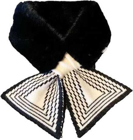 Women's Scarf - Women's Winter Scarf - Thick - Warm - Short Scarves - Plush Cross Scarves - Neck Scarves - Ultra Soft - 75x10 cm - Black