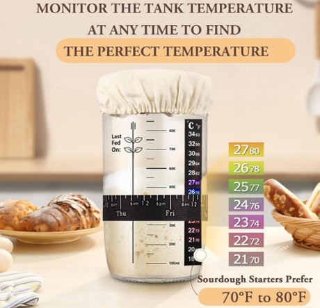 730ml Sourdough Fermentation Jar in a Glass Jar | Includes stirring spoon, measuring cup, and fabric cover - for dough, bread baking, and sourdough fermentation