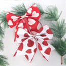 Valentine's Day Decorations - Heart Print Bows - Set of 3 - Wedding Gift Accessories - Handmade Linen Heart Bows