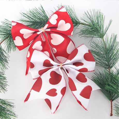 Valentine's Day Decorations - Heart Print Bows - Set of 3 - Wedding Gift Accessories - Handmade Linen Heart Bows