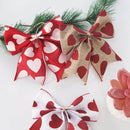 Valentine's Day Decorations - Heart Print Bows - Set of 3 - Wedding Gift Accessories - Handmade Linen Heart Bows