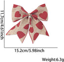 Valentine's Day Decorations - Heart Print Bows - Set of 3 - Wedding Gift Accessories - Handmade Linen Heart Bows