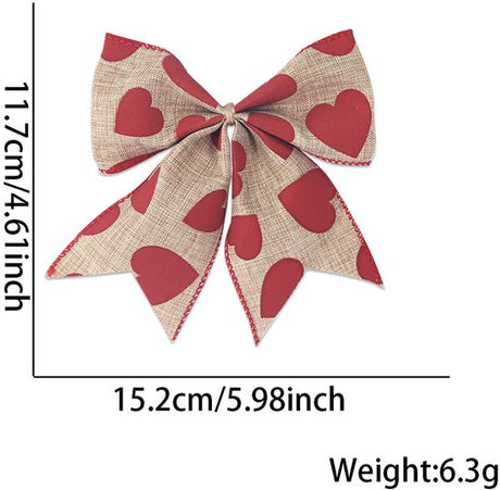 Valentine's Day Decorations - Heart Print Bows - Set of 3 - Wedding Gift Accessories - Handmade Linen Heart Bows