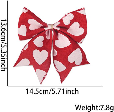 Valentine's Day Decorations - Heart Print Bows - Set of 3 - Wedding Gift Accessories - Handmade Linen Heart Bows