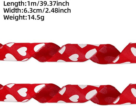Valentine's Day Ribbons - 3 Rolls - Handmade Ribbons - Heart Pattern - Natural Texture - Suitable for wrapping flowers and party decorations （1m）