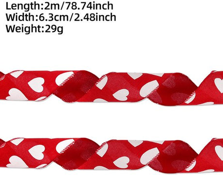 Valentine's Day Ribbons - 3 Rolls - Handmade Ribbons - Heart Pattern - Natural Texture - Suitable for wrapping flowers and party decorations （2m）