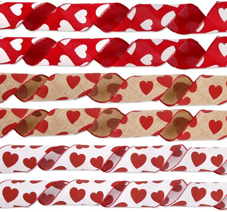 Valentine's Day Ribbons - 3 Rolls - Handmade Ribbons - Heart Pattern - Natural Texture - Suitable for wrapping flowers and party decorations （4m）