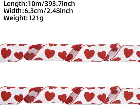 Valentine's Day Ribbons - 3 Rolls - Handmade Ribbons - Heart Pattern - Natural Texture - Suitable for Wrapping Flowers and Party Decorations （10m）