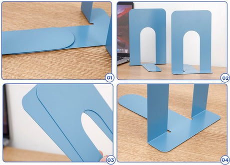 Bookends - Metal - Iron Bookshelves - To be used for supporting books and organizing your desk - 2 Pieces - 13 × 15 × 16.5 cm - Blue