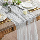 White Table Veil with White Pearls - Silky Gauze 30x120 Inches - For Weddings, Parties & Table Decorations