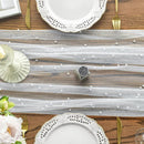 White Table Veil with White Pearls - Silky Gauze 30x120 Inches - For Weddings, Parties & Table Decorations
