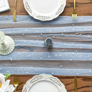 Light Blue Table Veil with White Pearls - Silky Gauze 30x120 Inches - For Weddings, Parties & Table Decorations
