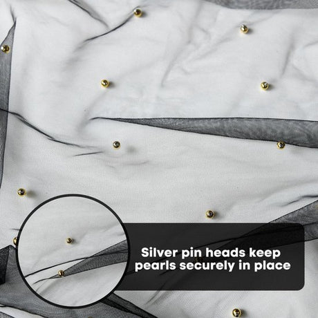 Black Table Veil with White Pearls - Silky Gauze 30x120 Inches - For Weddings, Parties & Table Decorations