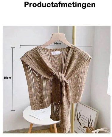 Knitted Openwork Shoulder Dress - Lightweight Cardigan & Scarf in One - Solid Color Goes With Everything - Beige