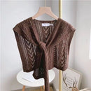 Knitted Openwork Shoulder Dress - Lightweight Cardigan & Scarf in One - Solid Color Goes With Everything - coffee