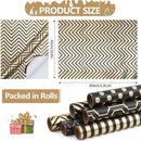 Wrapping Paper Set - 6 Rolls Gold & Black Christmas - Includes Ribbon & Stickers - 43x300 cm Per Roll