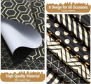 Wrapping Paper Set - 6 Rolls Gold & Black Christmas - Includes Ribbon & Stickers - 43x300 cm Per Roll