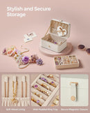 Travel Jewelry Case - 2 Layers with Velvet & Detachable Compartments - For Necklaces, Earrings & Bracelets - White