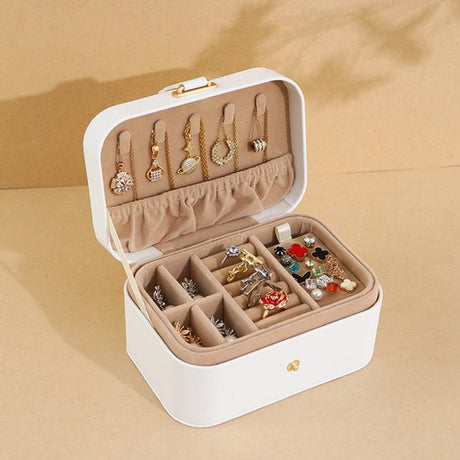 Travel Jewelry Case - 2 Layers with Velvet & Detachable Compartments - For Necklaces, Earrings & Bracelets - Black