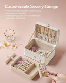 Travel Jewelry Case - 2 Layers with Velvet & Detachable Compartments - For Necklaces, Earrings & Bracelets - Black