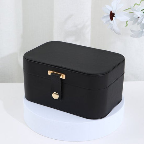 Travel Jewelry Case - 2 Layers with Velvet & Detachable Compartments - For Necklaces, Earrings & Bracelets - Black