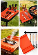 Silicone BBQ Grill Mat - 8-Slot Mat with Drip Tray - Heat-Resistant and Dishwasher-Safe - 40x27 cm - Black