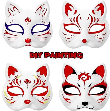 10 Paintable Cat Masks - DIY Animal Costume Masks - White Masks - Half-Used for Masquerade - Halloween - Cosplay Masks for Kids - Party Costume Supplies