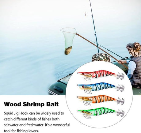 Shrimp Lure Box - 4-Pack - Glowing Shrimp Lure - Squid and Shrimp Lure - Night Fishing - Shrimp Lure - Fluorescent Artificial Fish Lure - Super Realistic