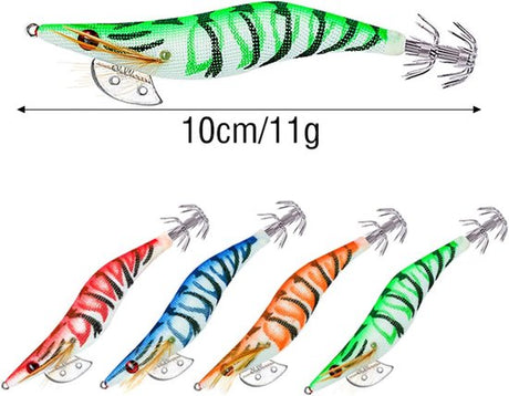 Shrimp Lure Box - 4-Pack - Glowing Shrimp Lure - Squid and Shrimp Lure - Night Fishing - Shrimp Lure - Fluorescent Artificial Fish Lure - Super Realistic