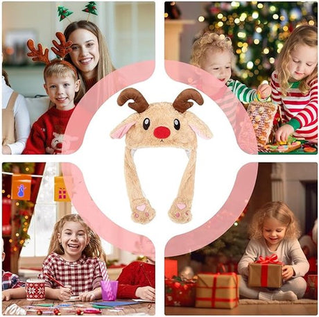 Hats - Santa Hats - Plush Santa Hats - Cute Bouncy Ear Warmers - Interactive Animation Design - Suitable for Cosplay, Parties, Music Festivals, Costumes and Accessories - Christmas Gifts - Birthday Gifts