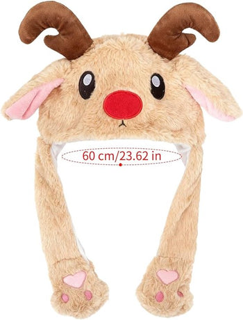 Hats - Santa Hats - Plush Santa Hats - Cute Bouncy Ear Warmers - Interactive Animation Design - Suitable for Cosplay, Parties, Music Festivals, Costumes and Accessories - Christmas Gifts - Birthday Gifts