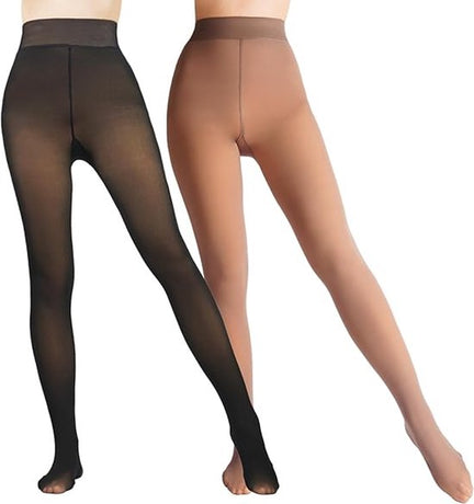 2-Pack Women's Thermal Leggings with Fleece Lining - High-Waisted Faux Sheer Tights - Lightweight - Extra Thick - Warm - Women's Leggings - Size M (110-140 lbs)