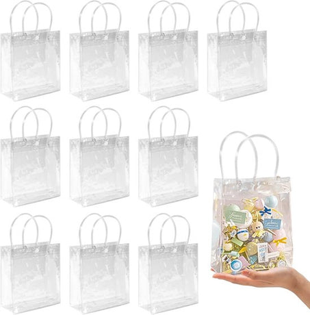 10-Pack Clear Gift Bags - with Handles - Mini Party Gift Bags - Clear Gift Bags, 5.9 x 6.29 Inches - Candy Bags - Gift Bags