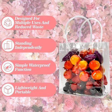 10-Pack Clear Gift Bags - with Handles - Mini Party Gift Bags - Clear Gift Bags, 5.9 x 6.29 Inches - Candy Bags - Gift Bags