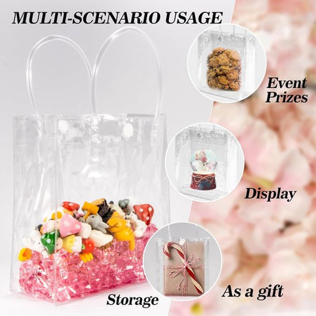 10-Pack Clear Gift Bags - with Handles - Mini Party Gift Bags - Clear Gift Bags, 5.9 x 6.29 Inches - Candy Bags - Gift Bags