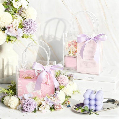 10-Pack Clear Gift Bags - with Handles - Mini Party Gift Bags - Clear Gift Bags, 5.9 x 6.29 Inches - Candy Bags - Gift Bags