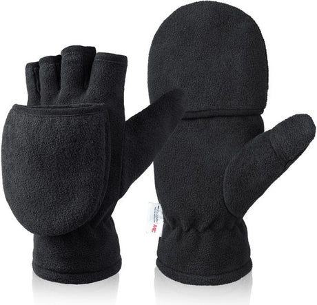 Unisex warm fleece gloves with fold-over top - Half-finger gloves - Warm gloves - Half-finger design - Suitable for writing, cycling, photo sessions with your partner - Winter gloves - Winter gift - Warm - Black XS